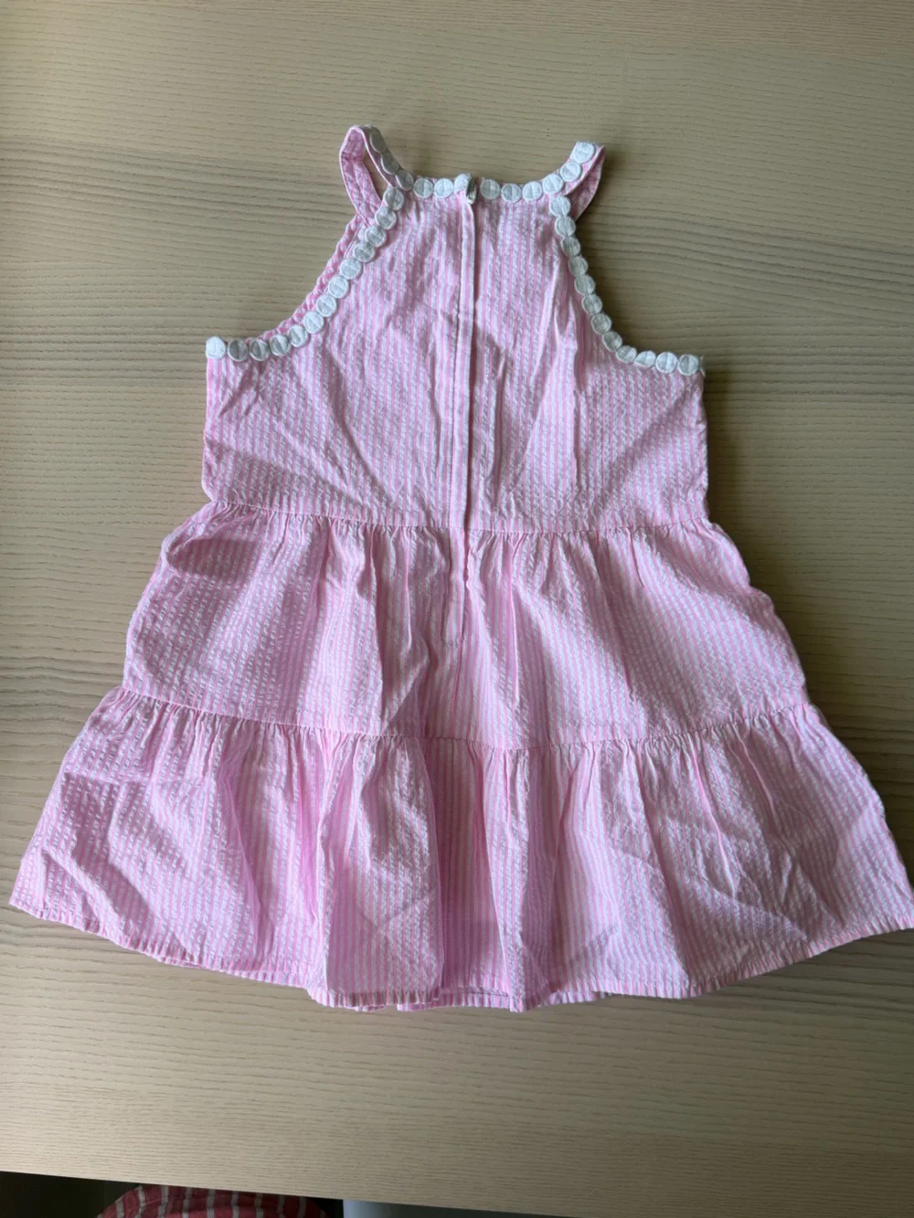 Lilly Pulitzer Girls Pink White Striped Tiered Dress Lace Bib Size 4